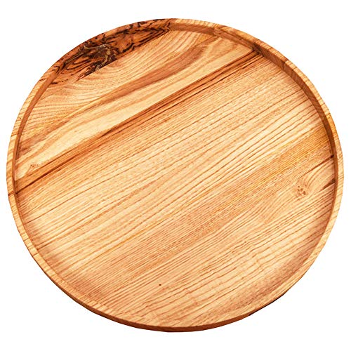 NATUREHOME Bandeja redonda de madera de castaño de 40 cm, madera maciza sostenible, estable y ligera, con borde alto para servir y transportar de forma segura