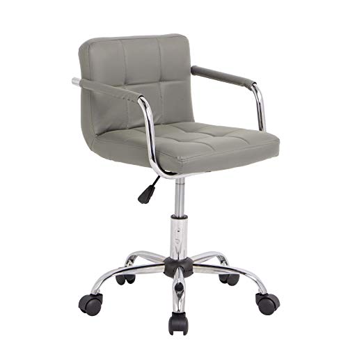 Neo® Silla de escritorio de oficina acolchada de piel sintética con patas cromadas, giratoria, pequeña, ajustable (gris)
