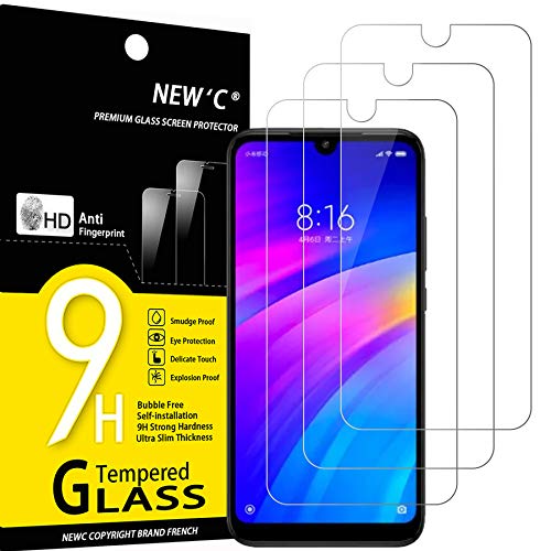 NEW'C 3 Unidades, Protector de Pantalla para Xiaomi Redmi 7, Redmi Y3, Antiarañazos, Antihuellas, Sin Burbujas, Dureza 9H, 0.33 mm Ultra Transparente, Vidrio Templado Ultra Resistente