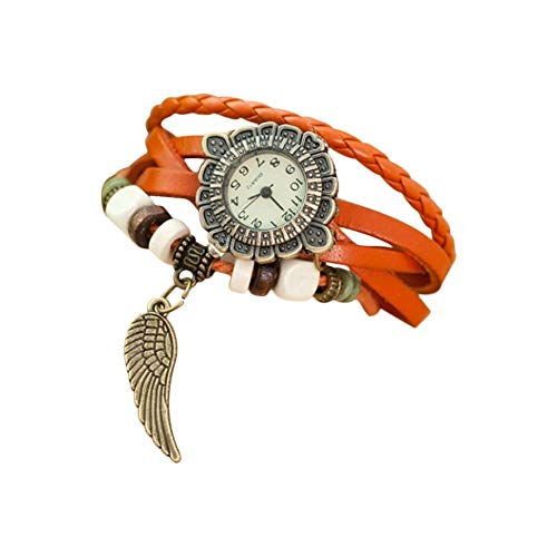 Nikgic 1pc Reloj de Pulsera de Mujer Vintage Reloj de Pulsera de alas Mesa de Estudiante de Moda (Naranja)