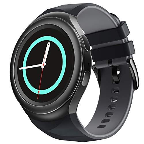 NotoCity Compatible con Samsung Gear S2 Pulsera de Silicona Correa de Reloj de Repuesto Deportivo para Samsung Gear S2 Smartwatch SM-R720 SM-R730(Negro-Gris,L)