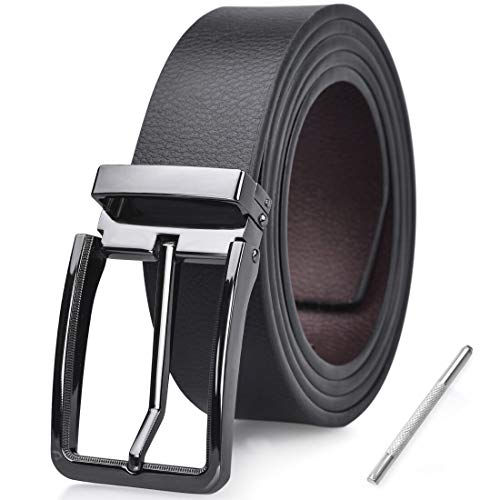 NUBILY Cinturon Hombre Cuero Negro Marrón Jeans Reversible Piel Cinturón para Hombres Clásico Negocios Casual Trabajo Traje Hebilla Cinturones 135CM