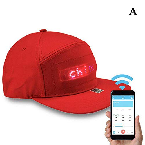 Nuevo Sombrero con Pantalla LED, Gorra con Borde Bluetooth, Palabra de luz LED con Control de aplicación móvil, Sombrero Hip-Hop para Hombres y Mujeres,Rojo
