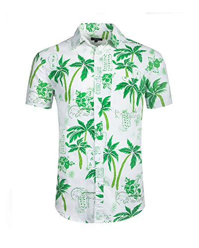 NUTEXROL - Camiseta hawaiana de manga corta para hombre, diseño de palmeras -  Blanco -  XX-Large