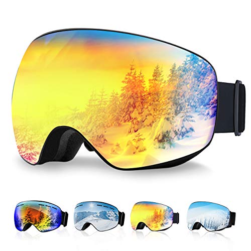 OMORC Gafas de Esquí, Gafas Snowboard, Unisex, Lente de Doble Capa, Protección UV y Antiniebla OTG Gafas de Esquí, Sistema de Ventilación, Ideal para Esquí, Patinaje, Motociclismo