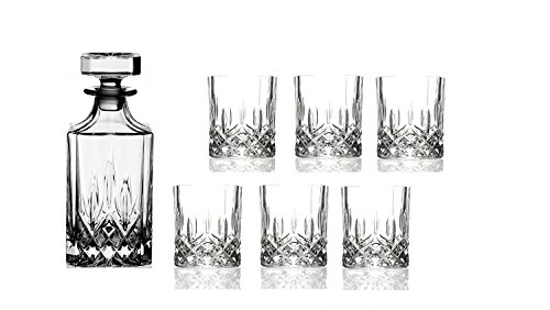 Opera Maison juego de7 decantadores italianos de whisky de cristal compuesto por decantador de whisky de 1 x 75 cl y vasos dobles estilo antiguo de 6 x 30 cl
