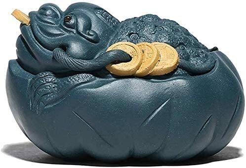 Ornamento té mascota zisha dinero rana figurillas estatua feng shui figura estatua escultura ilustraciones de arte bandeja de té decoración de escritorio regalo (riqueza de tres patas o sapo de dinero