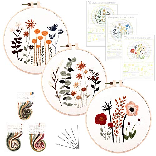 O'woda 3 Piezas Kit de Inicio de Bordado, Bordado de Mano, Patrón de la Planta, 1 Aros de Bordado, 3 Tela Bordada, 9 Agujas y Hilos Cross Stitch (Blanco) O'woda 3 Piezas Kit de Inicio de Bordado, Bordado de Mano, Patrón de la Planta, 1 Aros de Bordado, 3 Tela Bordada, 9 Agujas y Hilos Cross Stitch (Blanco)