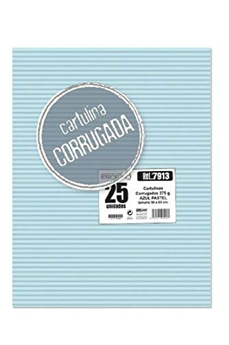 PACK 20 CARTULINAS CORRUGADAS 275 gr/m2 - Medida 50x65cm (grande) - AZUL PASTEL - Material Reciclable