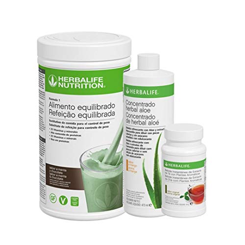 Pack AHORRO 3 productos Control de Peso Herbalife. Desayuno nutritivo con complementos alimenticios ricos en proteínas (Menta y Chocolate 550 gr)
