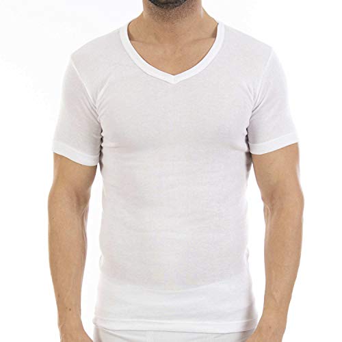 Pack Ahorro de 6 Unidades. Camiseta Interior Fina de Hombre L114V, de Manga Corta y Cuello de Pico.(XL)