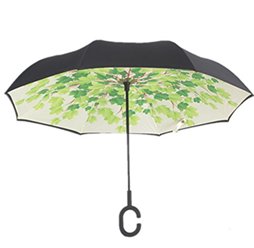 Paraguas invertido de doble capa independiente que se mantiene en pie por sí solo, paraguas de plegado invertido con mango en forma de C para mantener