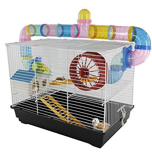 PawHut - Jaula para Hamster, Casa para Ratoncillos Roedores, Animal Pequeño con Escalera, Pista, Molino de Viento, Accesorios Incluidos, 62x29x52cm PawHut - Jaula para Hamster, Casa para Ratoncillos Roedores, Animal Pequeño con Escalera, Pista, Molino de Viento, Accesorios Incluidos, 62x29x52cm