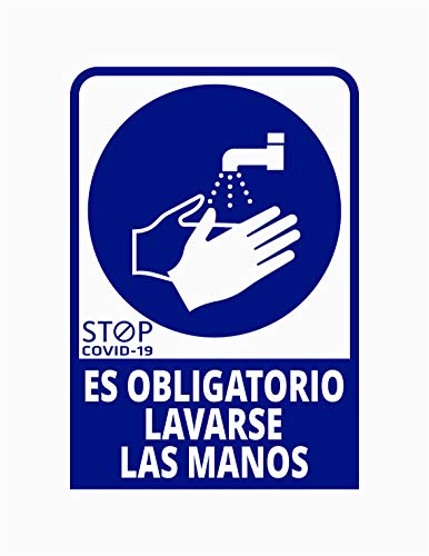 Pegatina Es obligatorio lavarse las manos, Prevención COVID-19, diseñado para empresas, como medida de protección contra el Coronavirus - Cartel prevención (Azul Oscuro)