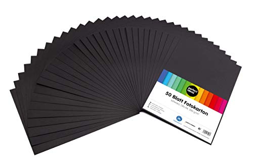 perfect ideaz 50 hojas cartulina cuché DIN-A4 negro, cartulina de color, grosor de 300g/m², hojas de la máxima calidad