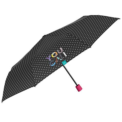 PERLETTI Paraguas Mujer You Can Plegable Manual - Sombrilla Negra con Detalles Fucsia Chica - Paraguas de Viaje Compacto Antiviento - PFC Free - Diámetro 97 cm (Negro Lunares) PERLETTI Paraguas Mujer You Can Plegable Manual - Sombrilla Negra con Detalles Fucsia Chica - Paraguas de Viaje Compacto Antiviento - PFC Free - Diámetro 97 cm (Negro Lunares)