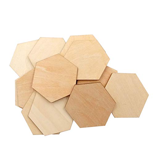 Piezas hexagonales de madera de haya de Healifty para manualidades y decoración de pinturas (50 piezas de 50 mm)