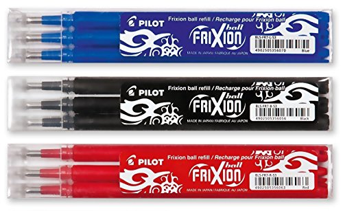 Pilot Frixion – Sets de 3 bolígrafos roller de tinta en los colores azul, rojo, negro, 3 x 3 unidades (total 9 unidades)