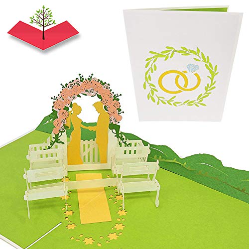 PopLife Cards Boda alter escena 3d popup tarjeta de felicitación para cualquier ocasión invitación de boda, tarjeta de aniversario, tarjeta de compromiso pliegues plana para enviar tarjeta de regalo