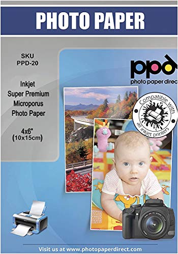 PPD 10 x 15 cm (4 x 6“) Papel Fotográfico Brillante Súper Premium Para Tarjetas (280 g/m2, 100 Hojas, Inkjet, Resistente Al Agua) - PPD-20-100