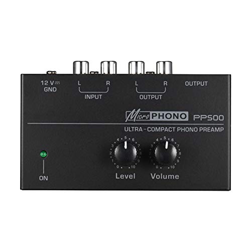 Preamplificador PP500 Controles volumen portátiles con nivel Metal Fonógrafo electrónico para el hogar Estéreo Phono Preamplificador Audio Placa interfaz ultra compacta Plataforma giratoria(UE)