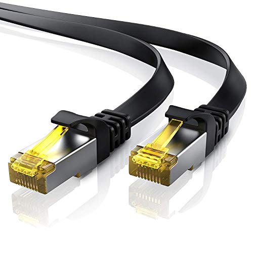 Primewire 1m Cable de Red Cat.7 Plano – Cable Ethernet - Gigabit LAN 10000 Mbit/s |Cable de Conexión – Cable Plano - Cable de Instalación - Cable Cat 7 Apantallamiento U/FTP PiMF con Conector RJ45