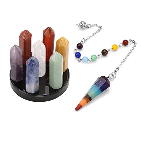 Qgem - Péndulo para radiestesia y adivinación con pulsera con los 7 chakras y siete piedras decorativas de cristal; conjunto Reiki de meditación y curación, piedra, #3 Qgem - Péndulo para radiestesia y adivinación con pulsera con los 7 chakras y siete piedras decorativas de cristal; conjunto Reiki de meditación y curación, piedra, #3