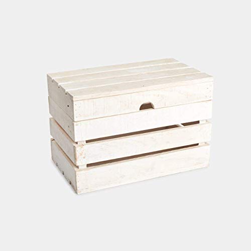 Rebajas oferta Baul arca almacenaje madera vintage con tapa blanco decapado 50x30x33,5