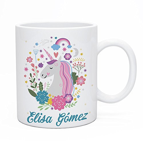 Regalo Original Taza de plástico Infantil Personalizada con Nombre y Unicornio para la Vuelta al Cole 33 Cl