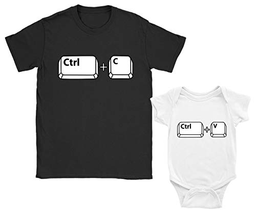 Regalos para Papas Primerizos, Ropa Papa Bebe - Copy and Paste Bebé Blanco 0-3 Mes/Papá Negro Large