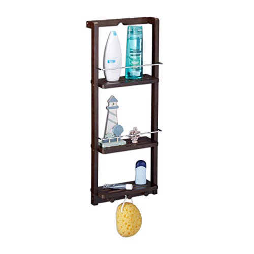 Relaxdays, Estantería de Baño, Tres Estantes, Bambú, Colgante, Marrón Oscuro, 70 x 28.5 x 10 cm Relaxdays, Estantería de Baño, Tres Estantes, Bambú, Colgante, Marrón Oscuro, 70 x 28.5 x 10 cm
