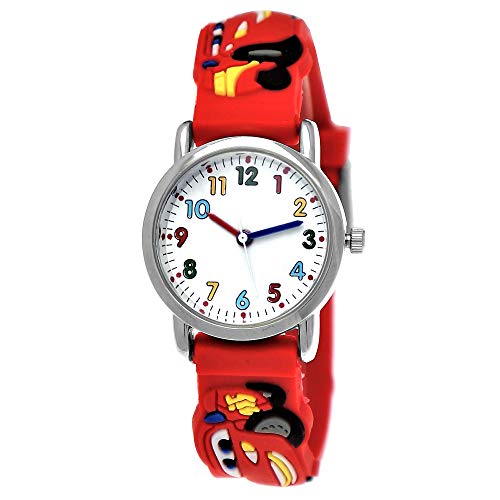 Reloj de pulsera para niños con diseño de coches de Cars, para niñas, con correa de silicona, color negro, azul claro, rojo, naranja, verde, deportivo, para aprender a aprender en 3D (coche rojo rojo)