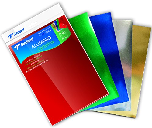 Sadipal 936167 - Pack de 5 cartulinas de aluminio, multicolor