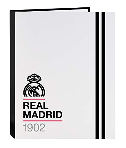 Safta- Real Madrid Carpeta con Folios 4 Anillas, Color Blanco/Negro, 265x40x330 mm (512054067)