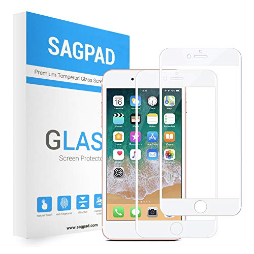SAGPAD [2 Piezas] Cristal Templado para iPhone 7/8, Cubierta Completa Vidrio Templado 9H Protector Pantalla Premium, Anti-Huella Digital, Anti-Burbujas par 8/7 (Blanco)