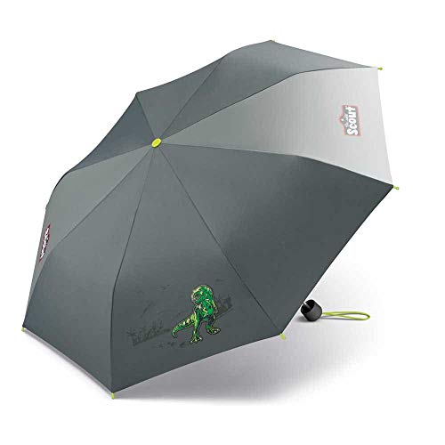 Scout T-Rex - Paraguas de bolsillo para niños, con grandes superficies reflectantes, muy ligeras, diseño de dinosaurios
