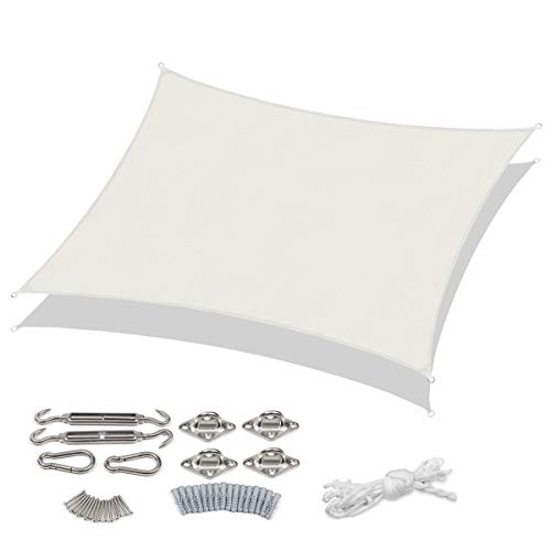 Sekey Toldo Vela de Sombra Rectangular Protección Rayos UV, Resistente Impermeable para Patio, Exteriores, Jardín, con Cuerda y Kit de Montaje, 2×3m Blanco