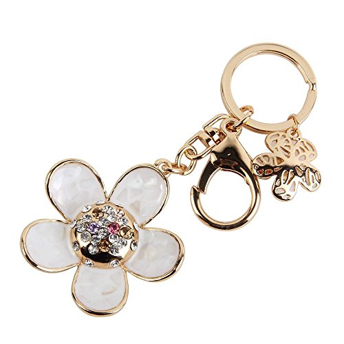 Shell Daisy Flower Keychain Metal Car Keychain Key Ring Women Girls Handbag Decoration Gift Box Packed