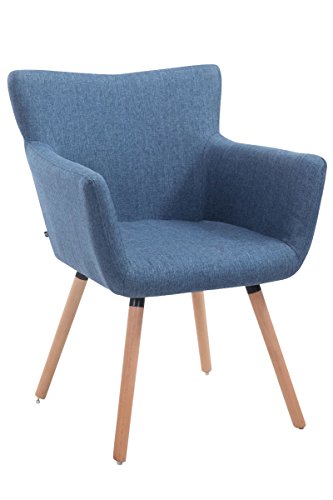 Silla De Salón Antwerpen Tapizada En Tela I Butaca con Reposabrazos & Base De Madera I Silla De Comedor Estilo Escandinavo I Color:, Color:Azul, Color del Marco:Natura