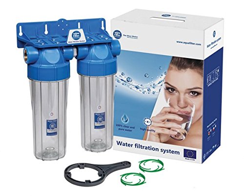 Sistema de filtro de agua pura Aquafilter de 10 pulgadas en línea doble FHPRCL12-B-TWIN de 1/2 pulgadas BSP