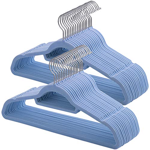SONGMICS Perchas de Terciopelo, Paquete de 50, Antideslizantes, 0.6 cm Espesor, Espacio Mínimo, Ganchos Giratorios de 360°, 45 cm Ancho, para Abrigo, Chaqueta, Vestido, Pantalón, Azul Claro CRF50IN SONGMICS Perchas de Terciopelo, Paquete de 50, Antideslizantes, 0.6 cm Espesor, Espacio Mínimo, Ganchos Giratorios de 360°, 45 cm Ancho, para Abrigo, Chaqueta, Vestido, Pantalón, Azul Claro CRF50IN