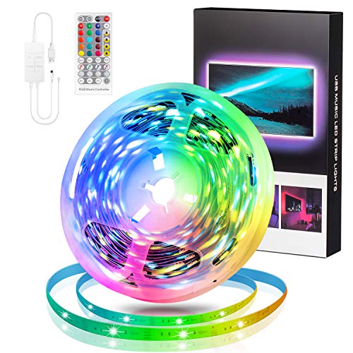 StillCool Tiras de luz LED 16.4 Ft,Tiras LED Bluetooth LED 5050 5M RGB Con Música para El Hogar, La Habitación, Dormitorio, Techo, 12V y La cocina Lluminación Decorativa