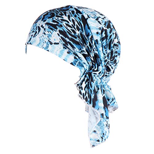 suoryisrty Gorra elástica Pañuelo de algodón para Mujer Sombrero de quimioterapia pre-Atado Retro Leopard Beanie Impreso Turbante Sombrero Cabeza elástica Bufanda Cubierta del Pelo Leopardo Azul