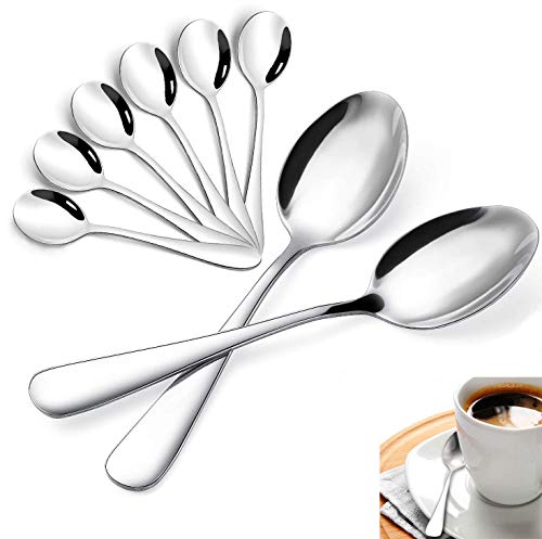 Tang yuan juego de cucharas de té/café de 8 piezas,cuchara de té de acero inoxidable de 13,5 cm,cuchara de café pequeña de acero inoxidable plateada