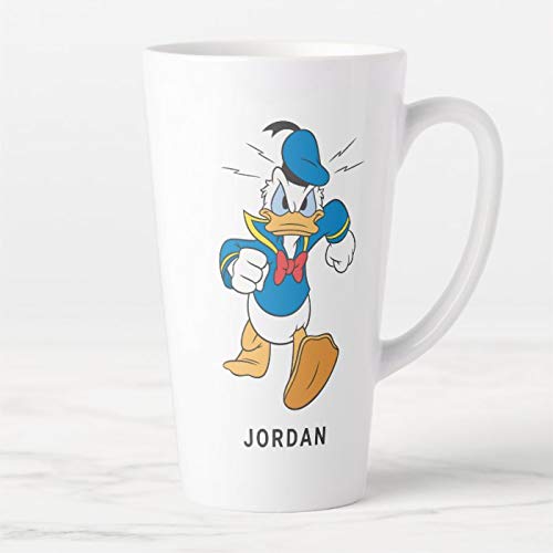Taza de café con tapa y cuchara, diseño de pato Donald Running Latte de cerámica con tapa y cuchara, taza de té