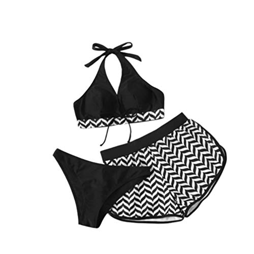 TENDYCOCO Conjunto de Bikini Sexy para Mujer Traje de Baño de Tres Piezas de Moda Traje de Baño Traje de Baño con Surf Corto para Damas Beach-Black XL
