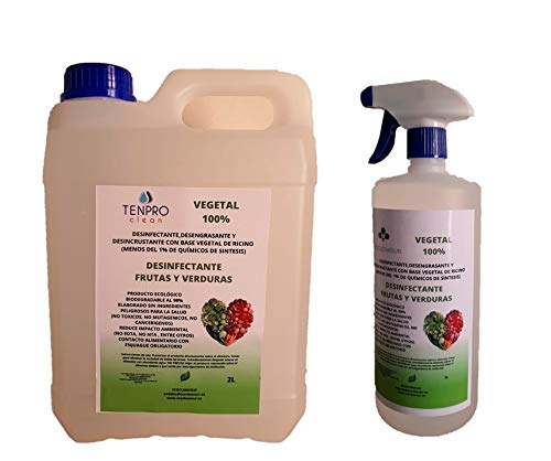 TENPRO CLEAN 3 litros Desinfectante para Frutas y Verduras Producto 100% Vegetal a Base de bioetanol y ricino. Sin lejía, no toxico. 2+1L ATOMIZADOR
