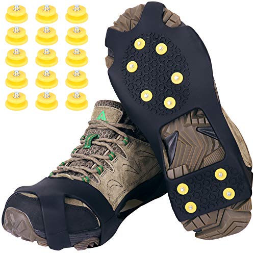 Tevlaphee Crampones,Racos de Hielo Tracción Antideslizante Más de Zapatos/para 15 Tacos Nieve Hielo Grips Crampones Tacos Picos，fácil de Poner (Schwarz, L)