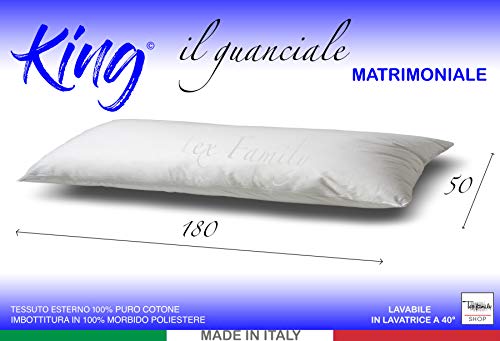 Tex family Almohada King para cama de 2 plazas de matrimonio largo 180 cm medidas 50 x 180 cm