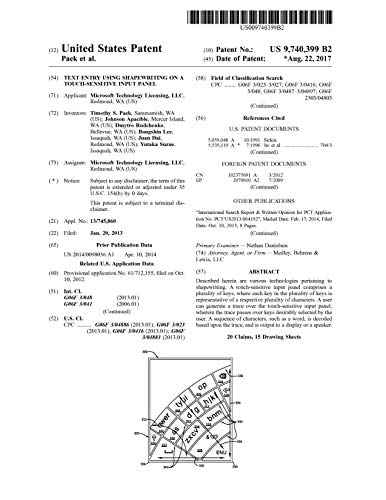 Text entry using shapewriting on a touch-sensitive input panel: United States Patent 9740399 (English Edition)